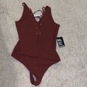 Express Burgundy Lace-Up Bodysuit